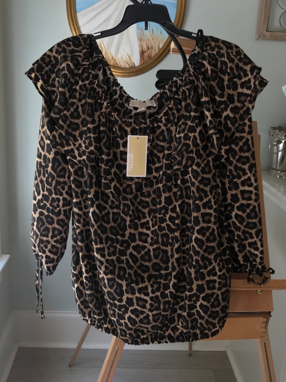 Michael Kors Leopard Blouse off the shoulder style NEW L